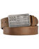 Image #1 - Justin Men's Flying High Flag Buckle Leather Belt, Brown, hi-res