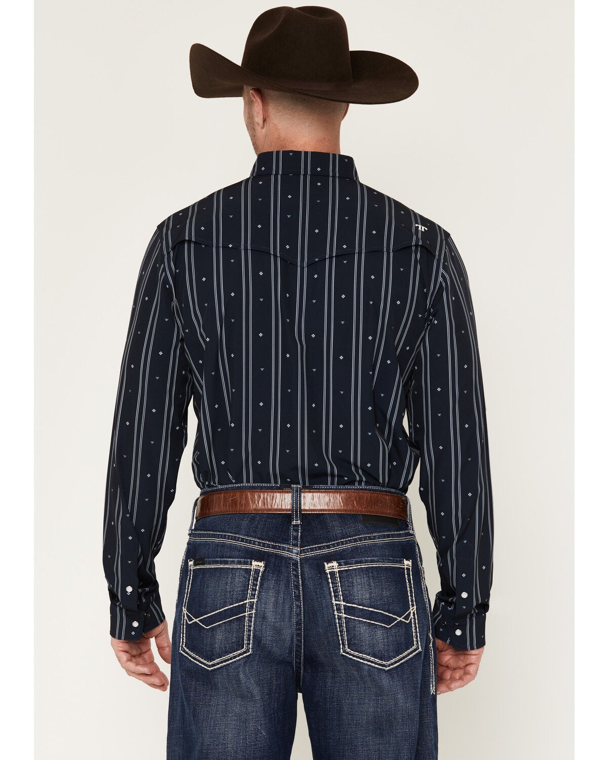 Image #4 - Ferrell Men's Chance Striped Print Long Sleeve Snap Stretch Western Shirt, Navy, hi-res