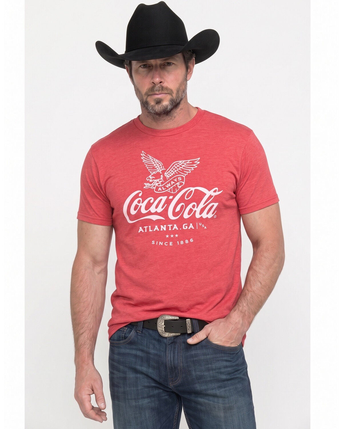 Image #1 - Americana Men's Coca Cola Atlanta Short Sleeve Graphic T-Shirt, Heather Red, hi-res