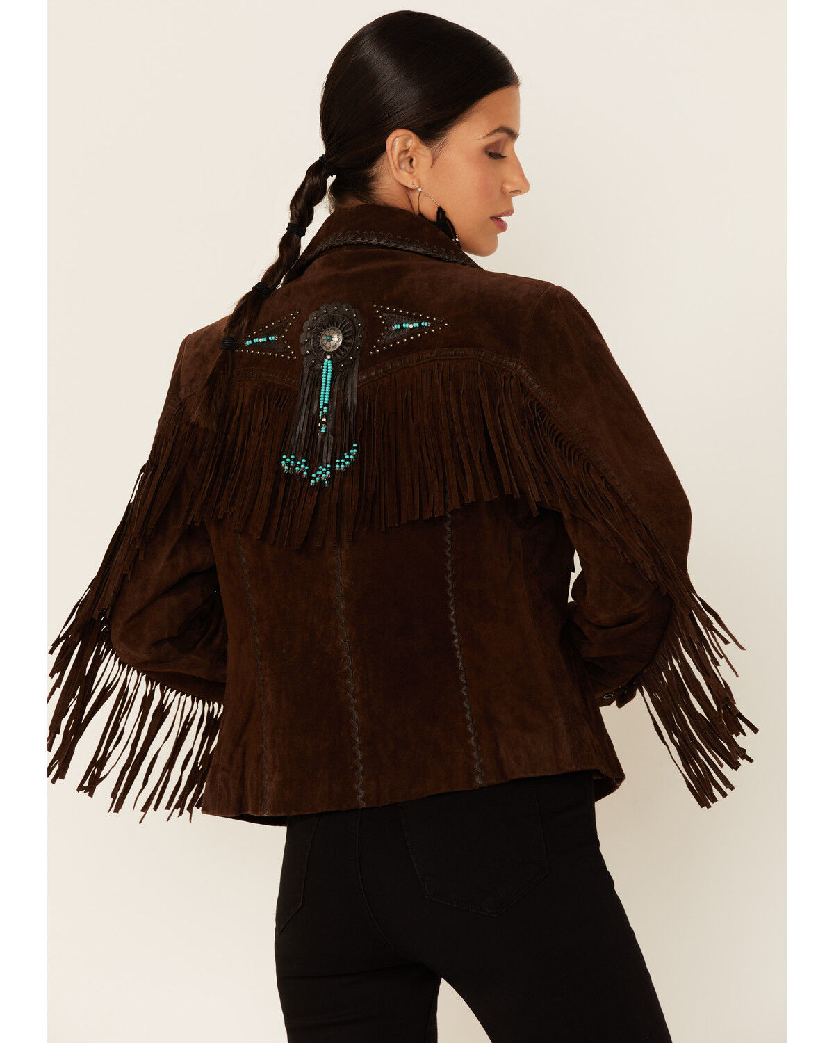 Image #4 - Scully Fringe & Beaded Boar Suede Leather Jacket, Chocolate, hi-res