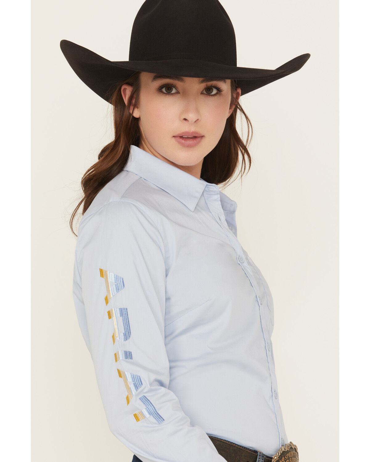 Image #2 - Ariat Women's Team Kirby Embroidered Long Sleeve Button-Down Stretch Western Shirt, Light Blue, hi-res