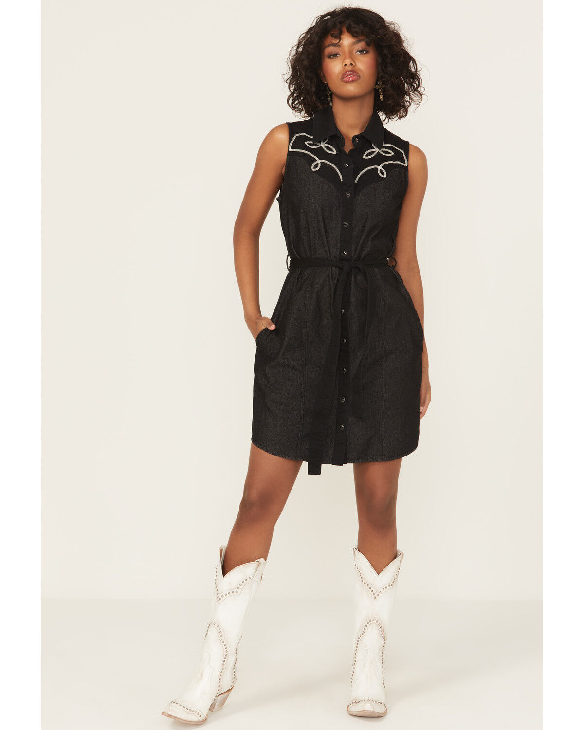 Image #1 - Panhandle Women's Embroidered Sleeveless Mini Dress, Black, hi-res
