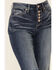 Image #2 - Shyanne Women's Dark High Rise Flare Distressed Knee Flare Stretch Denim Jeans, Dark Blue, hi-res