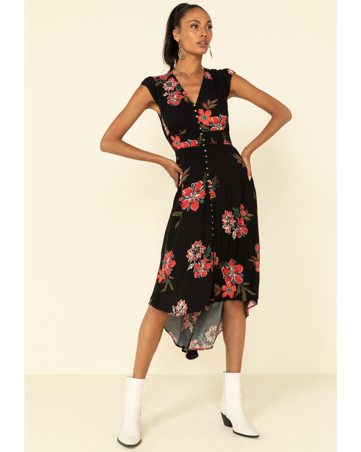 floral button front dress