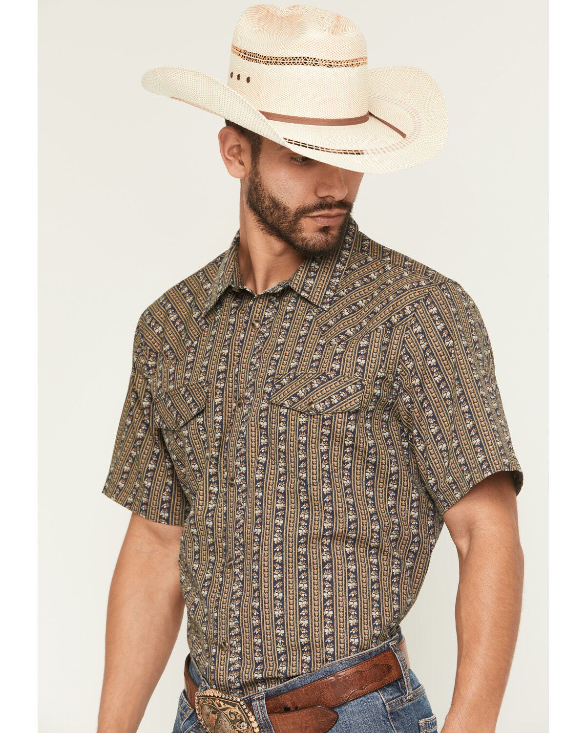 Image #2 - Gibson Trading Co Men's Evolve Floral Striped Short Sleeve Snap Western Shirt - Big, Navy, hi-res