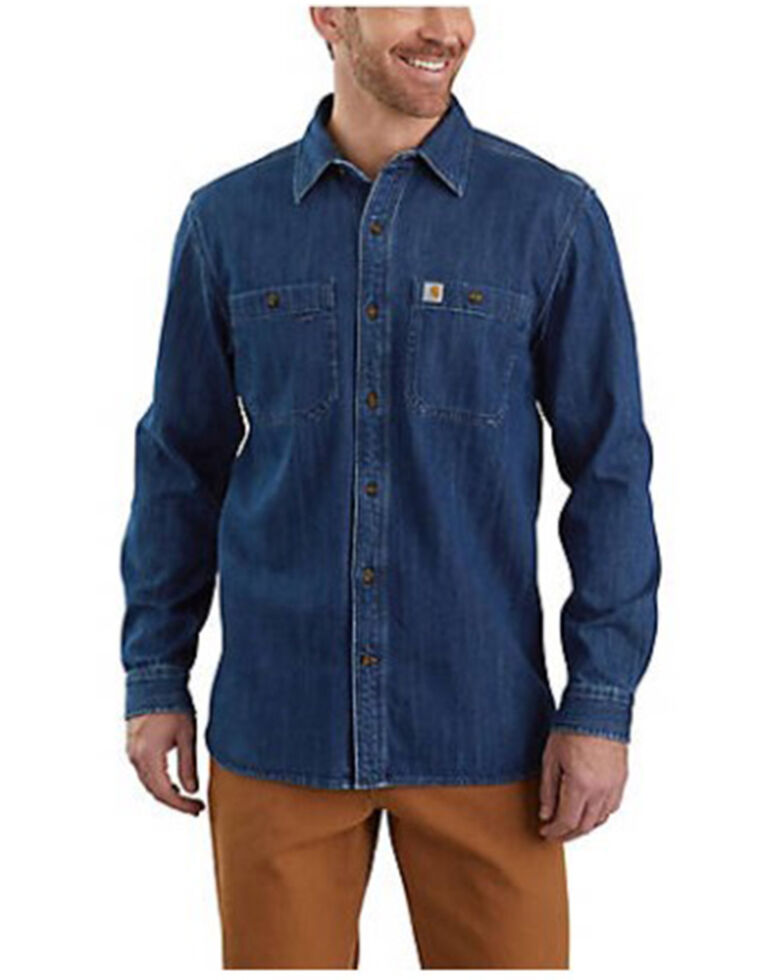 Carhartt Men's Loose Fit Heavyweight Long Sleeve Button-Down Denim Work Shirt , No Color, hi-res