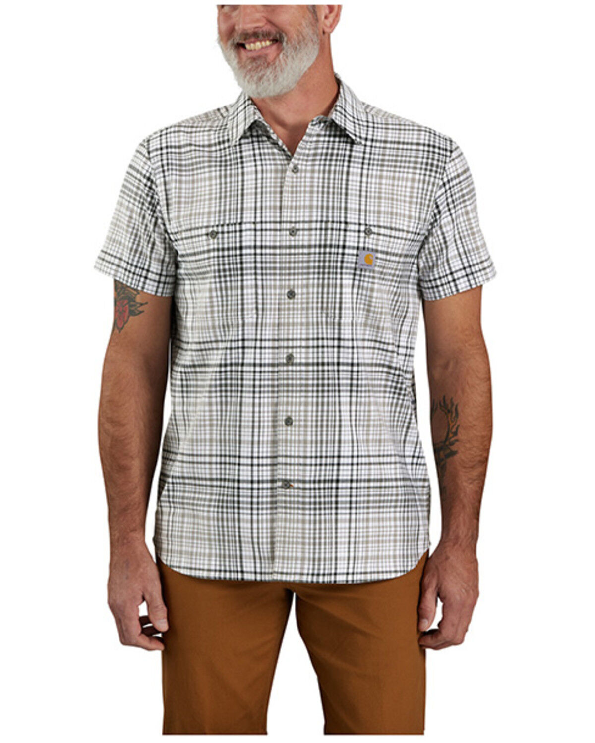 Image #1 - Carhartt Men's Rugged Flex® Plaid Print Relaxed Fit Lightweight Short Sleeve Button-Down Work Shirt - Tall, , hi-res