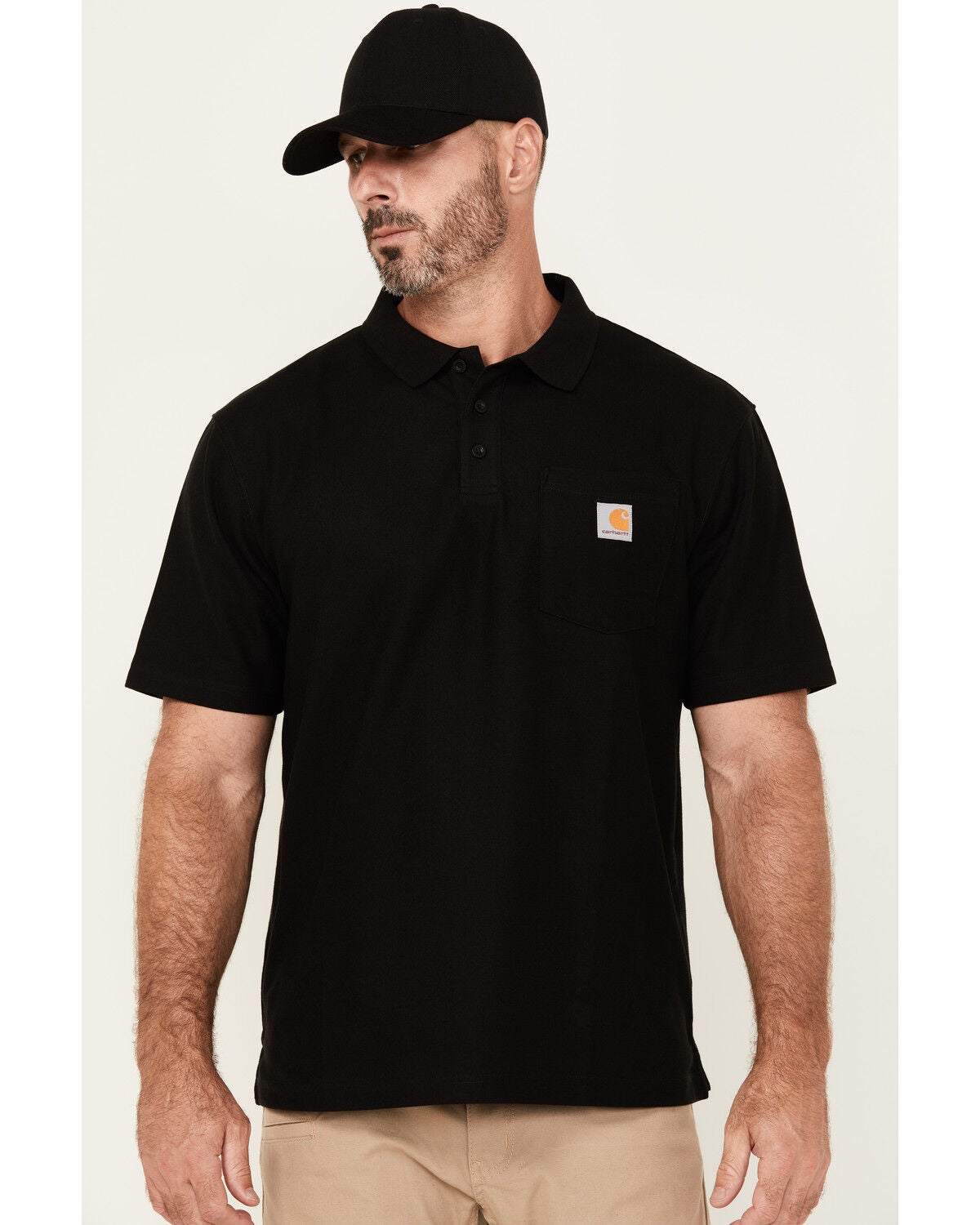 Carhartt Men's Loose Fit Midweight Short Sleeve Button-Down Polo Shirt, Black, hi-res