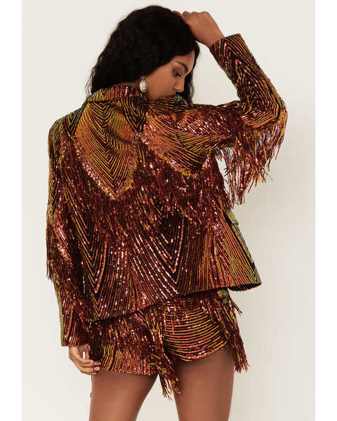 Image #4 - Any Old Iron Women's Sequins and Fringe Jacket, Rust Copper, hi-res