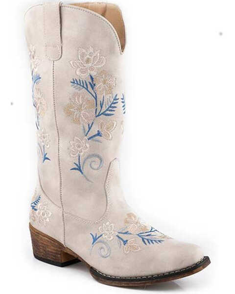 Roper Women's Riley Floral Western Boots - Snip Toe, White, hi-res