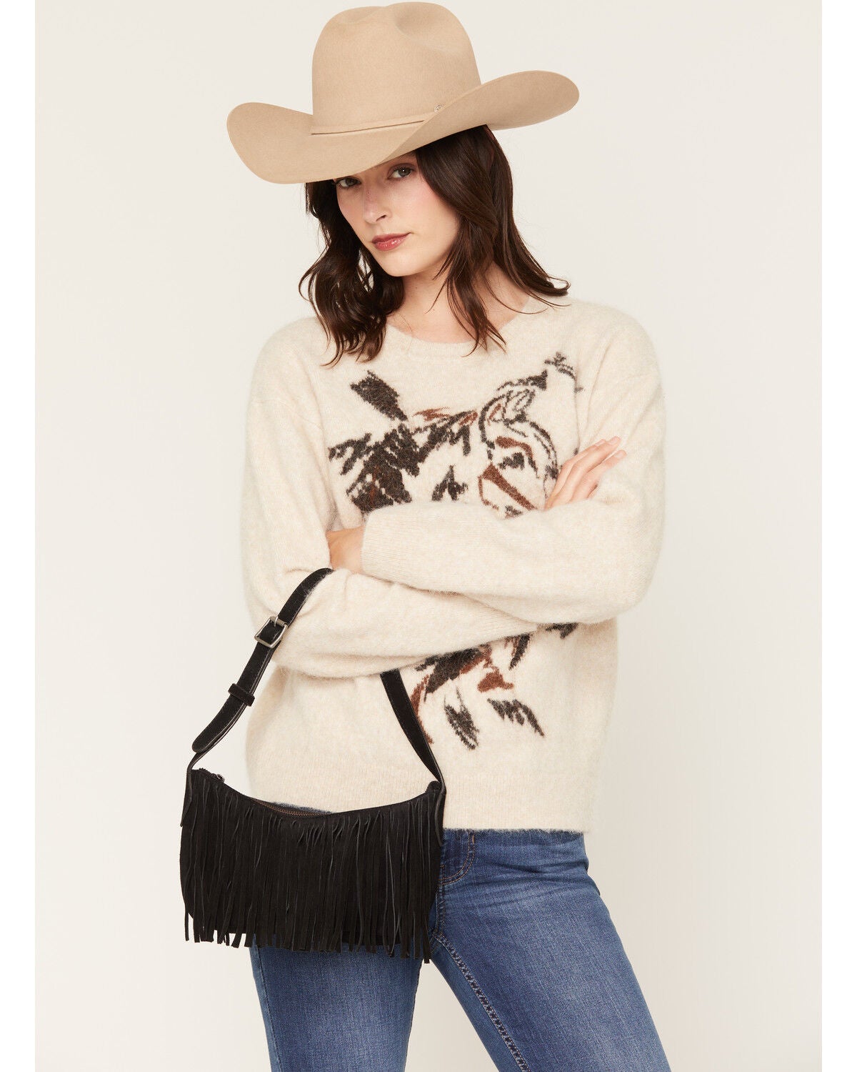 Image #1 - Shyanne Women's Maren Suede Fringe Shoulder Bag, Black, hi-res