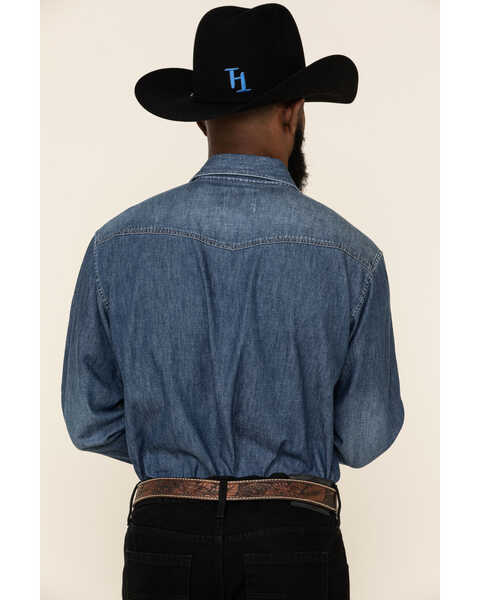 Image #5 - Ariat Men's Retro Stone Washed Denim Long Sleeve Western Shirt , Blue, hi-res