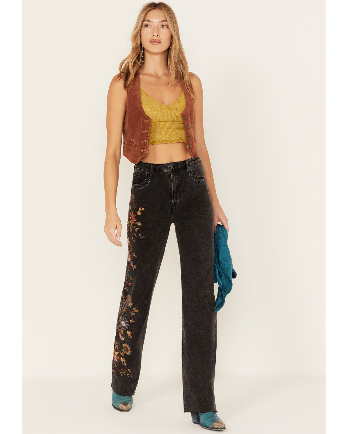 Image #2 - Driftwood Women's Chloe Zen Garden High Rise Wide Leg Jeans, Black, hi-res