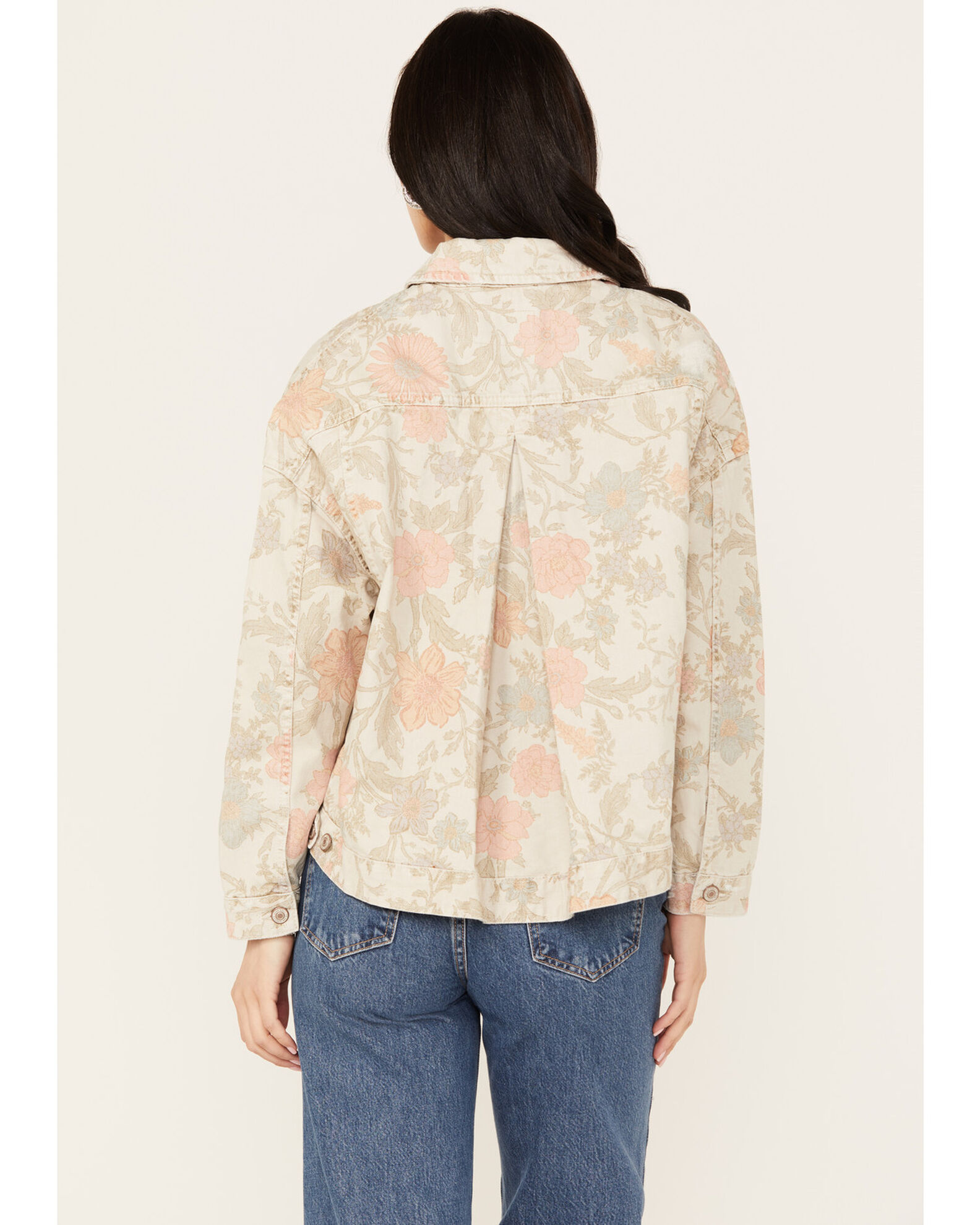 Free People Opal Swing Print Denim Jacket in Ivory Combo