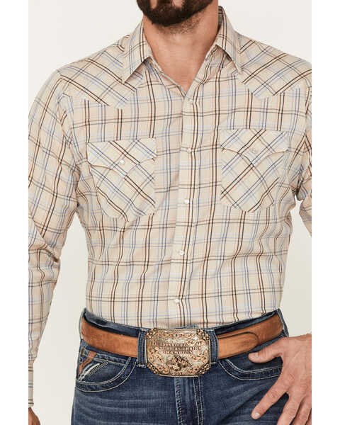 Image #3 - Ely Walker Men's Plaid Print Long Sleeve Pearl Snap Western Shirt - Big & Tall, Beige/khaki, hi-res