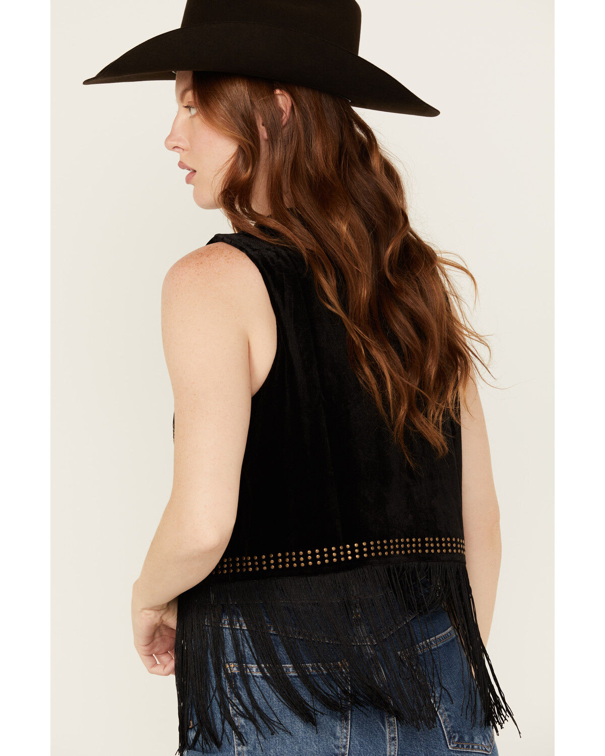 Image #4 - Vocal Women's Studded Faux Suede Fringe Vest, Black, hi-res