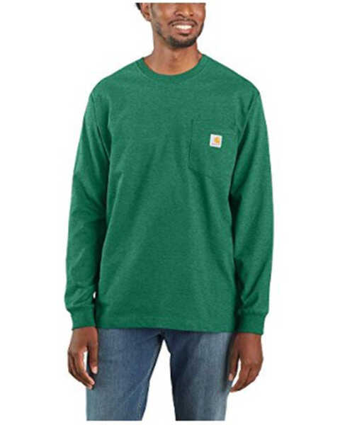 Carhartt Men's Loose Fit Heavyweight Long Sleeve Logo Pocket Work T-Shirt, Green, hi-res