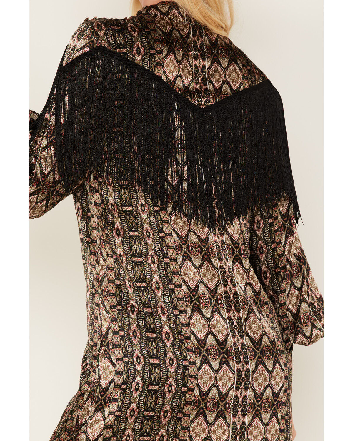 Image #4 - Shyanne Women's Long Sleeve Satin Fringe Mode Mini Dress, Black, hi-res