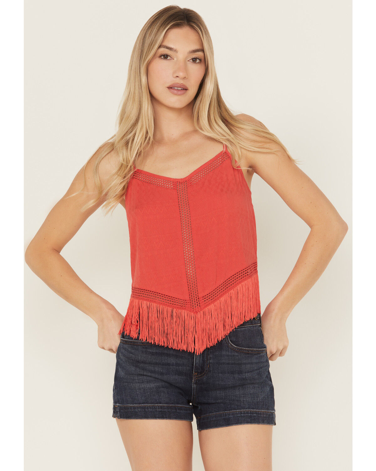 Image #1 - Idyllwind Women's Briarwick Jacquard Fringe Sleeveless Tank Top, Coral, hi-res