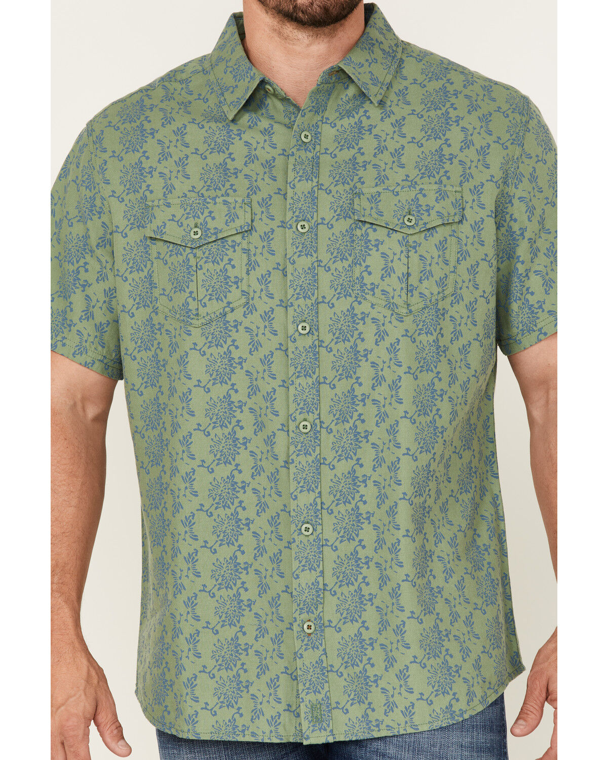 Image #3 - Brothers and Sons Men's Floral Print Short Sleeve Button-Down Western Shirt, Green, hi-res
