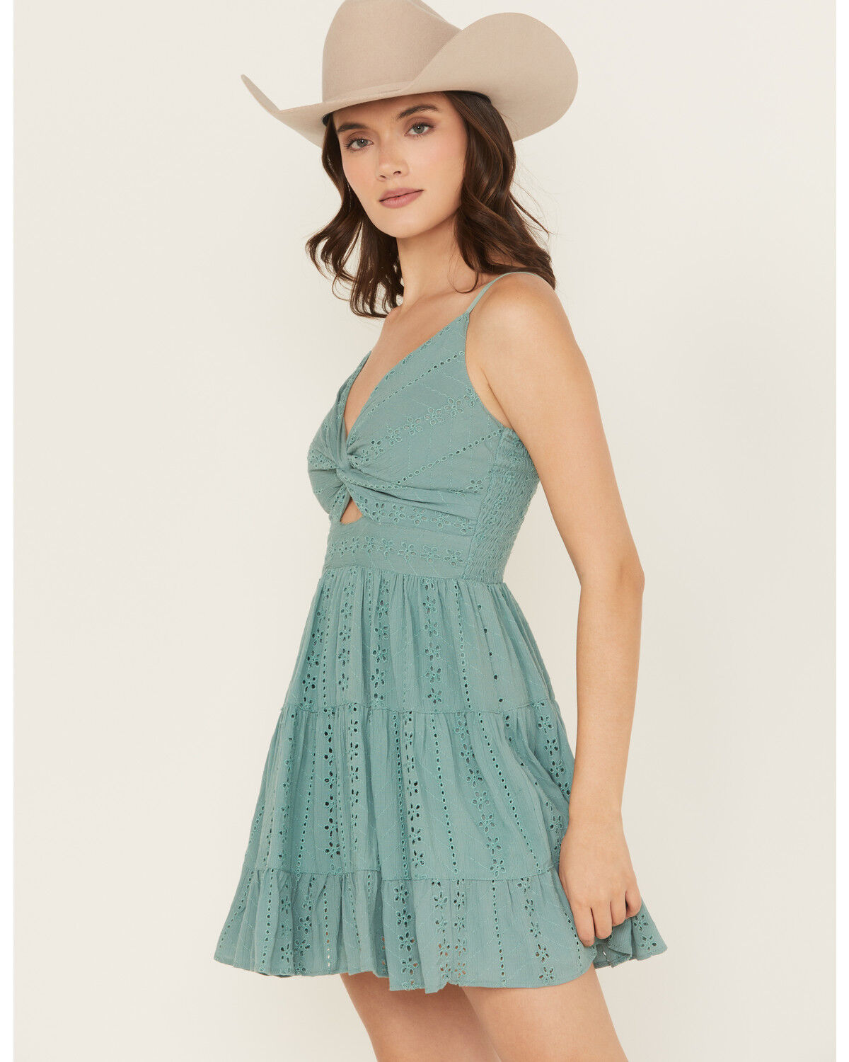 Image #2 - Angie Women's Eyelet Sleeveless Mini Dress, Green, hi-res