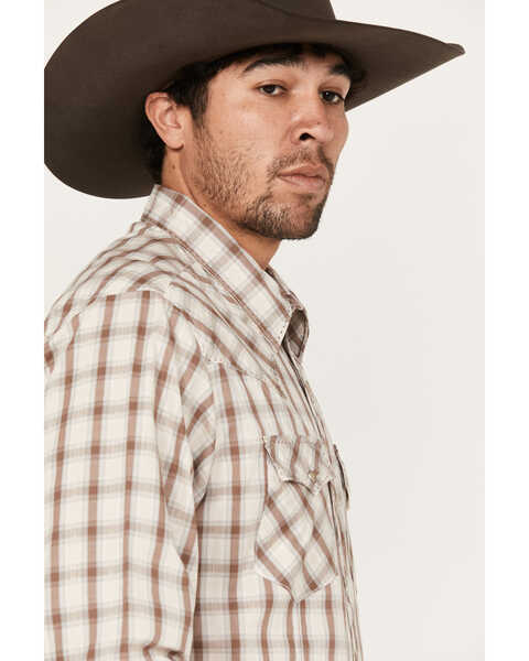 Image #2 - Wrangler Men's Fashion Dobby Plaid Print Long Sleeve Snap Western Shirt, Brown, hi-res