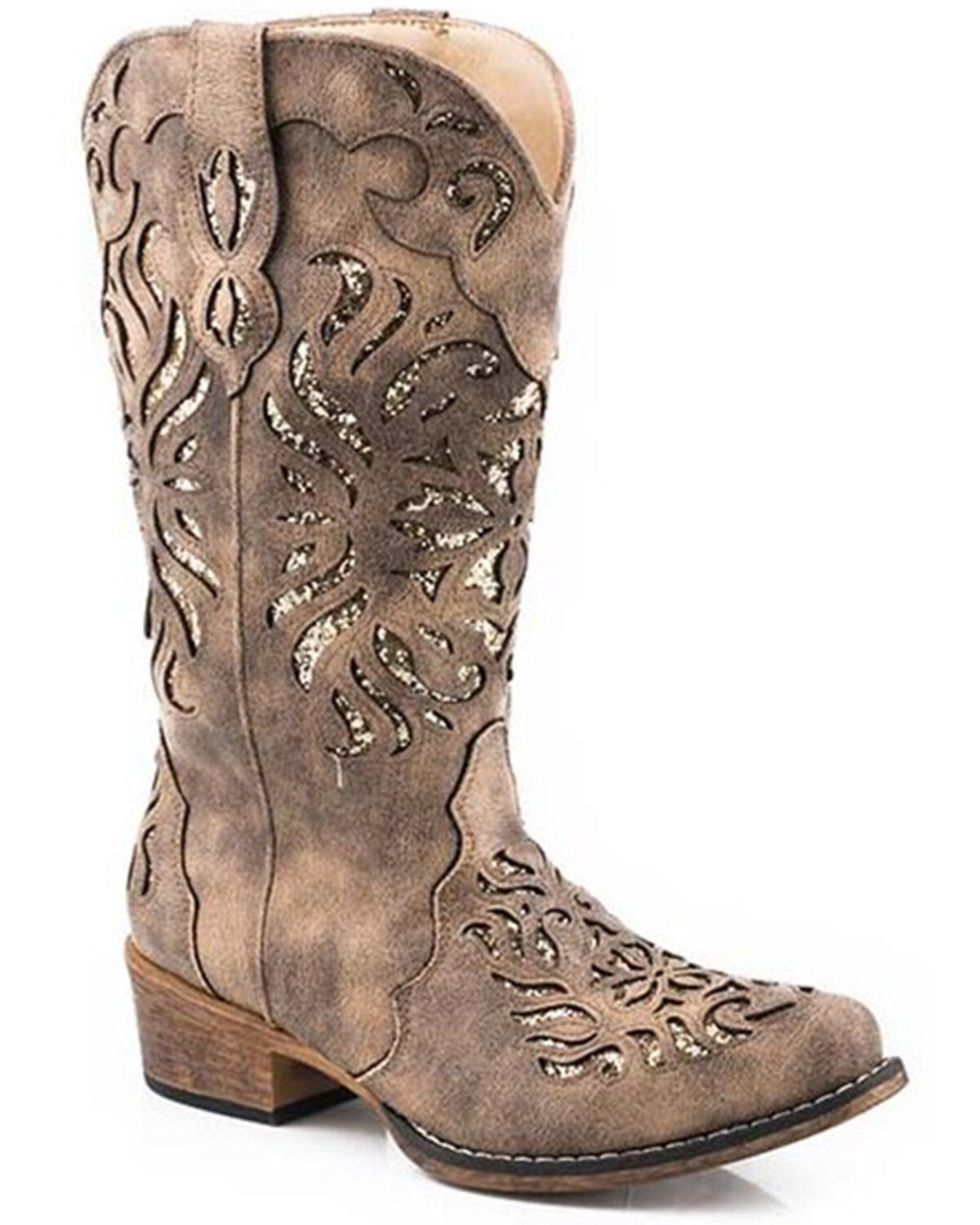 Image #1 - Roper Women's Riley Glitz Western Performance Boots - Snip Toe, Brown, hi-res