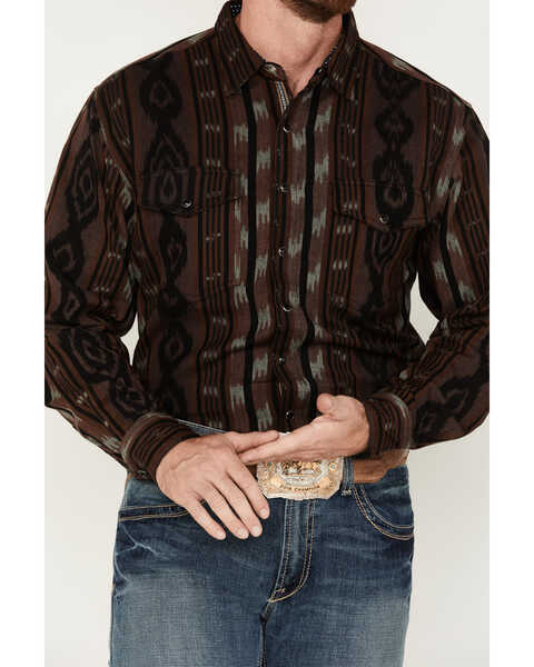 Image #3 - Scully Men's Jacquard Southwestern Stripe Long Sleeve Snap Shirt, Brown, hi-res