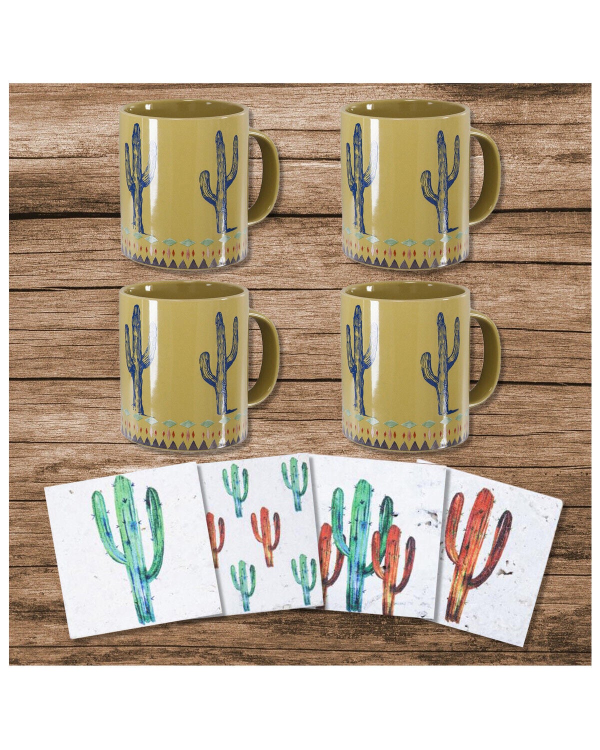 HiEnd Accents Cactus Coffee Mug & Coaster Set - 8 Piece, Multi, hi-res