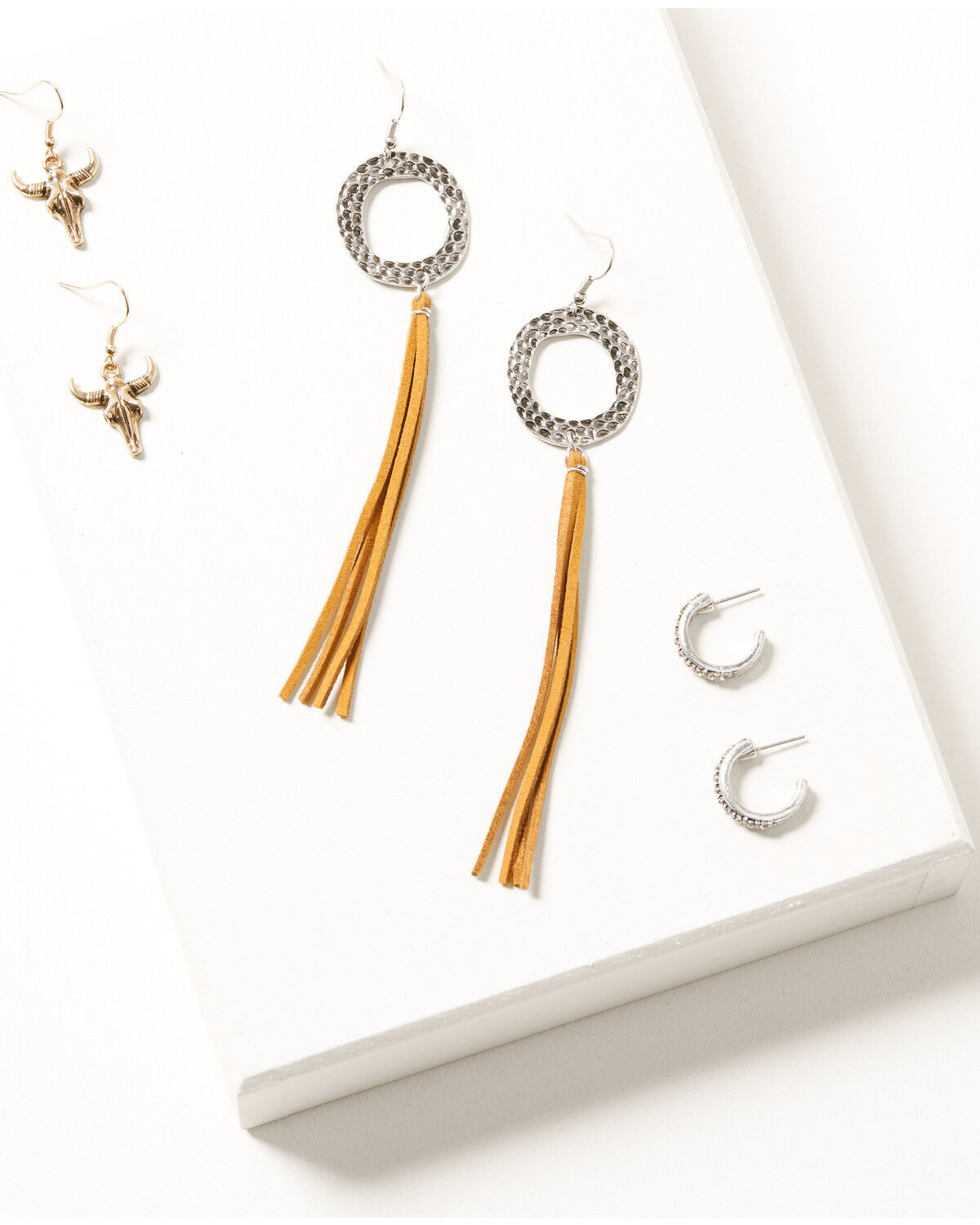 Image #1 - Shyanne Women's Tassel Fringe & Horn 3pc Earrings Set, Silver, hi-res