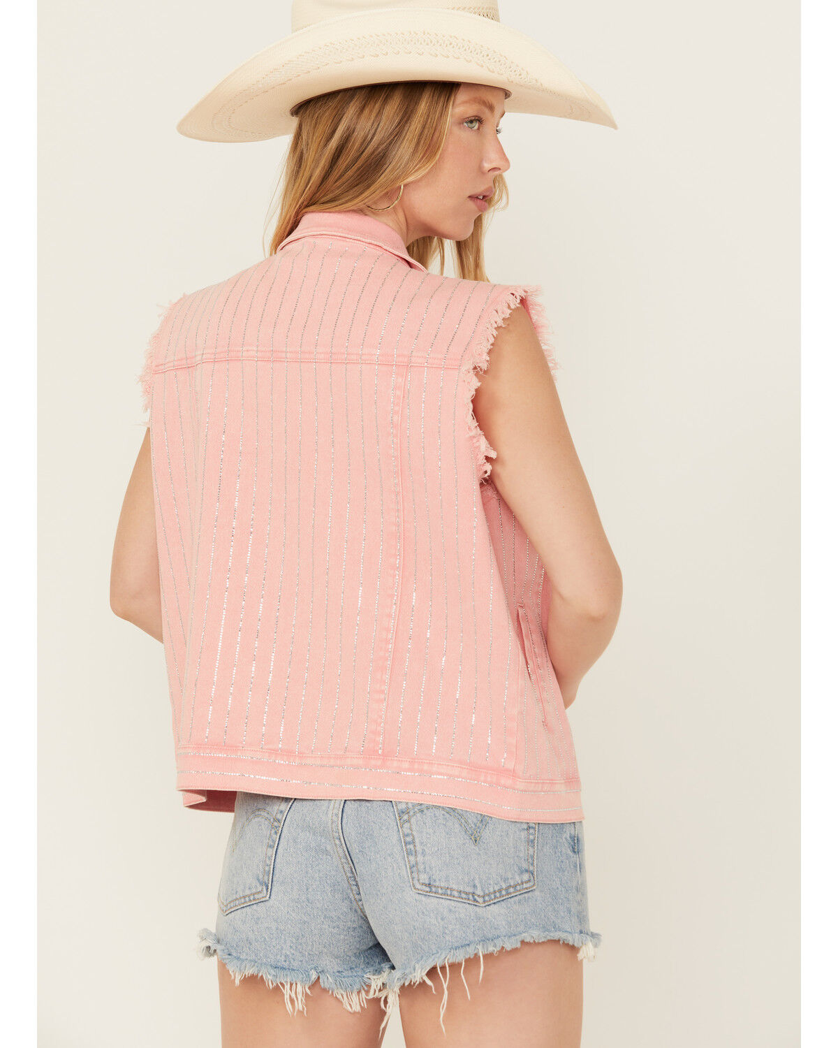 Image #4 - Blue B Women's Rhinestone Denim Vest, Pink, hi-res