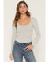 Image #1 - Wild Moss Women's Bow Long Sleeve Top, Grey, hi-res