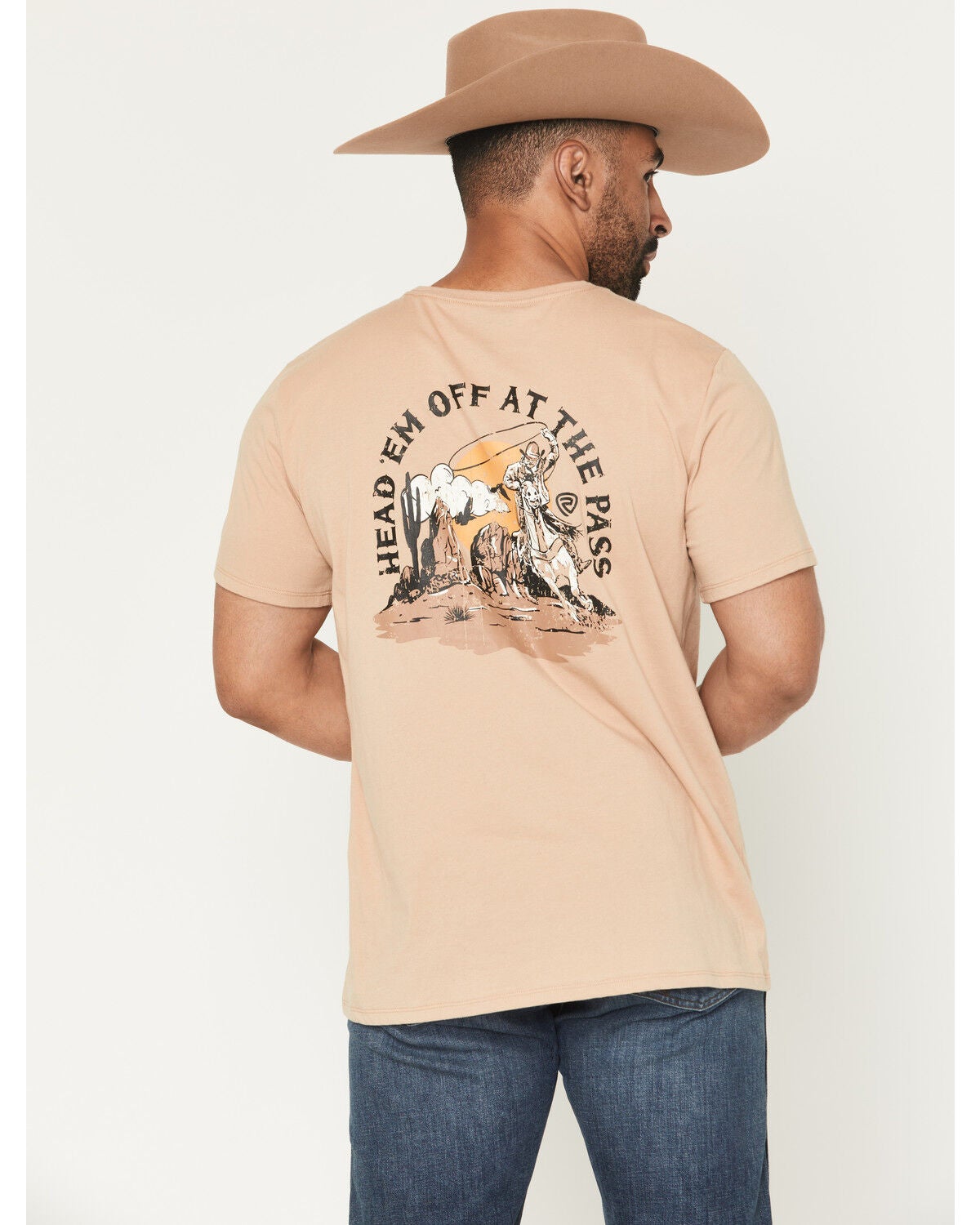 Image #1 - Rock & Roll Denim Men's Bronco Rider Short Sleeve Graphic T-Shirt, Tan, hi-res