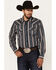 Image #1 - Cody James Men's Harvest Striped Long Sleeve Snap Western Shirt, Navy, hi-res