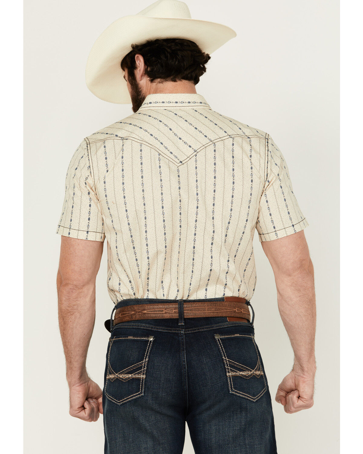 Image #4 - Cody James Men's Snake Den Striped Short Sleeve Snap Western Shirt, Ivory, hi-res