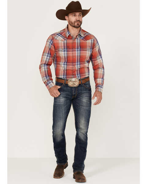 Image #2 - Wrangler Retro Men's Plaid Long Sleeve Snap Western Shirt, Red, hi-res