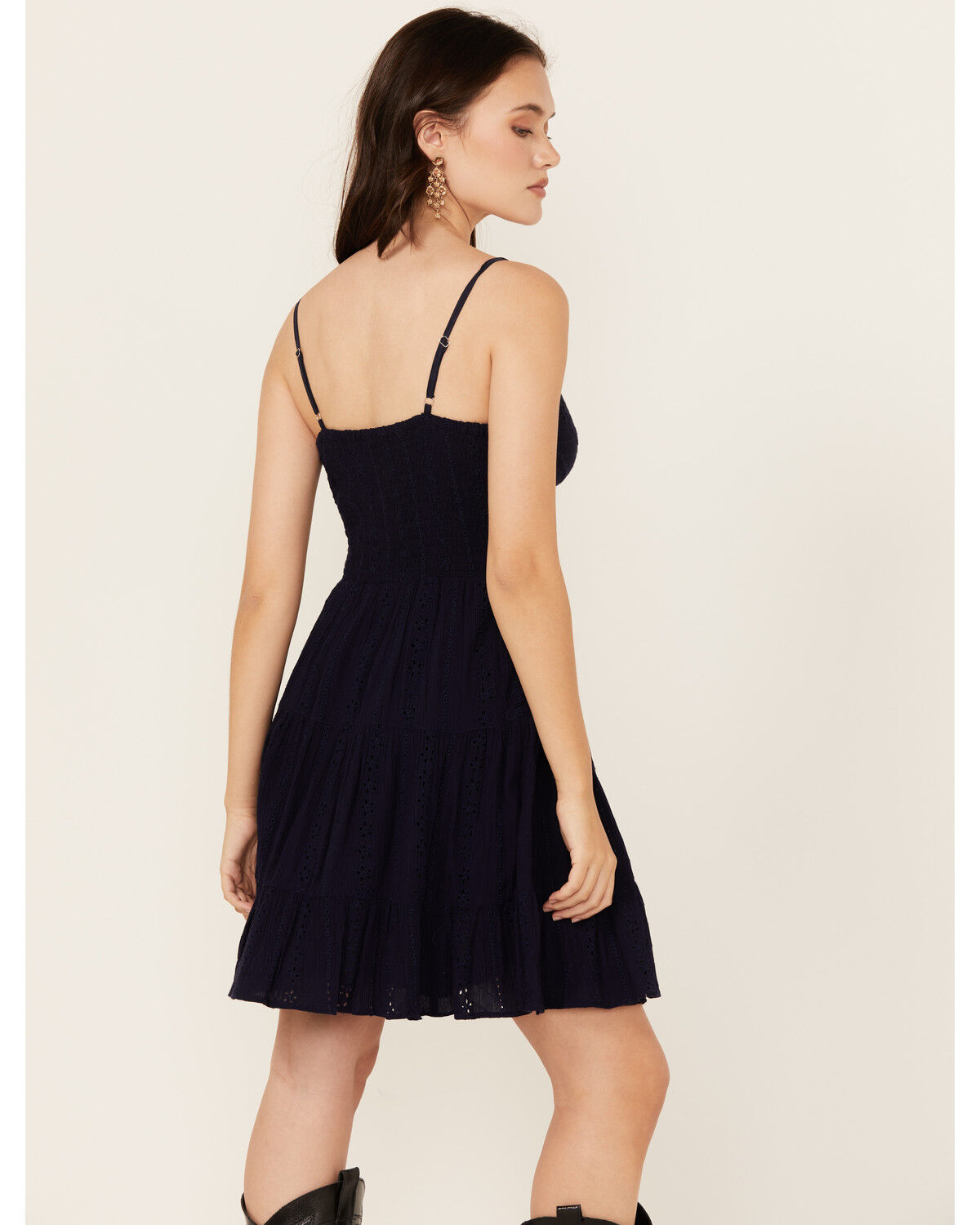 Image #4 - Angie Women's Eyelet Front Twist Sleeveless Mini Dress, Navy, hi-res