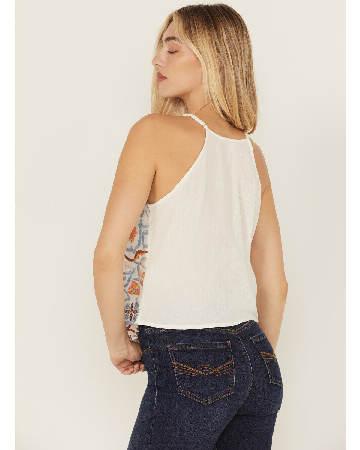 Image #4 - Idyllwind Women's Floral Haze Embroidered Crinkle Tank Top, Ivory, hi-res