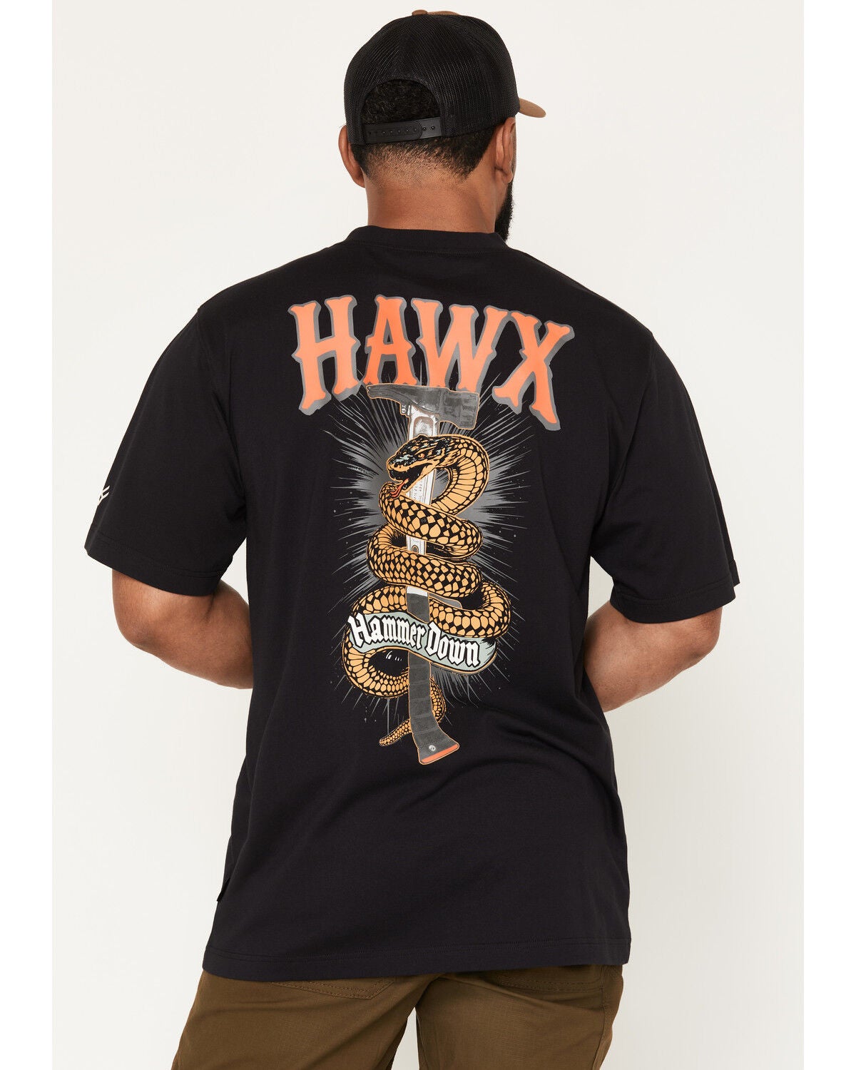 Image #1 - Hawx Men's Hammer Down Short Sleeve Graphic Pocket Work T-Shirt, Black, hi-res