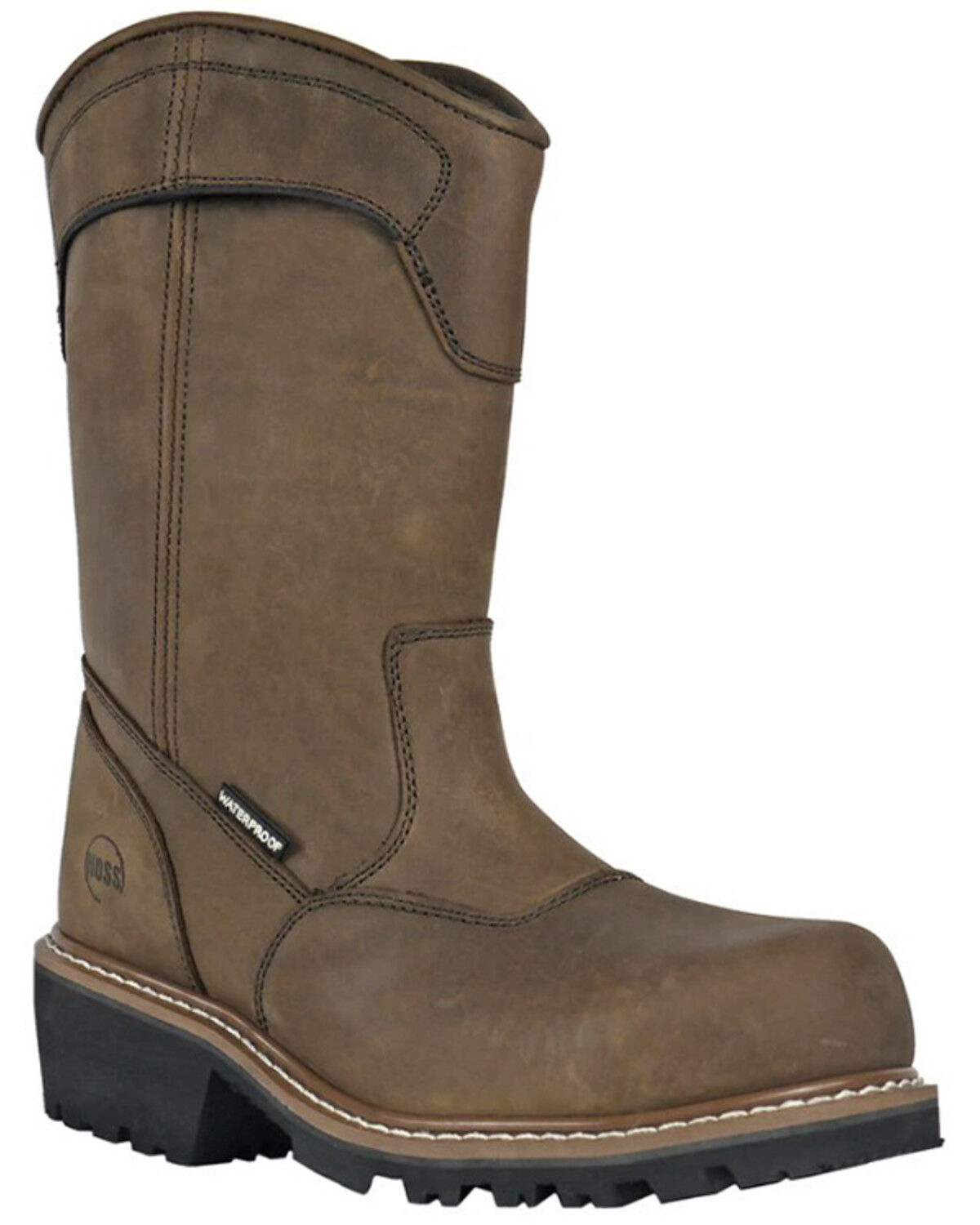 Image #1 - Hoss Men's Buford Logger Pull-On Waterproof Logger Work Boots - Composite Toe, Brown, hi-res