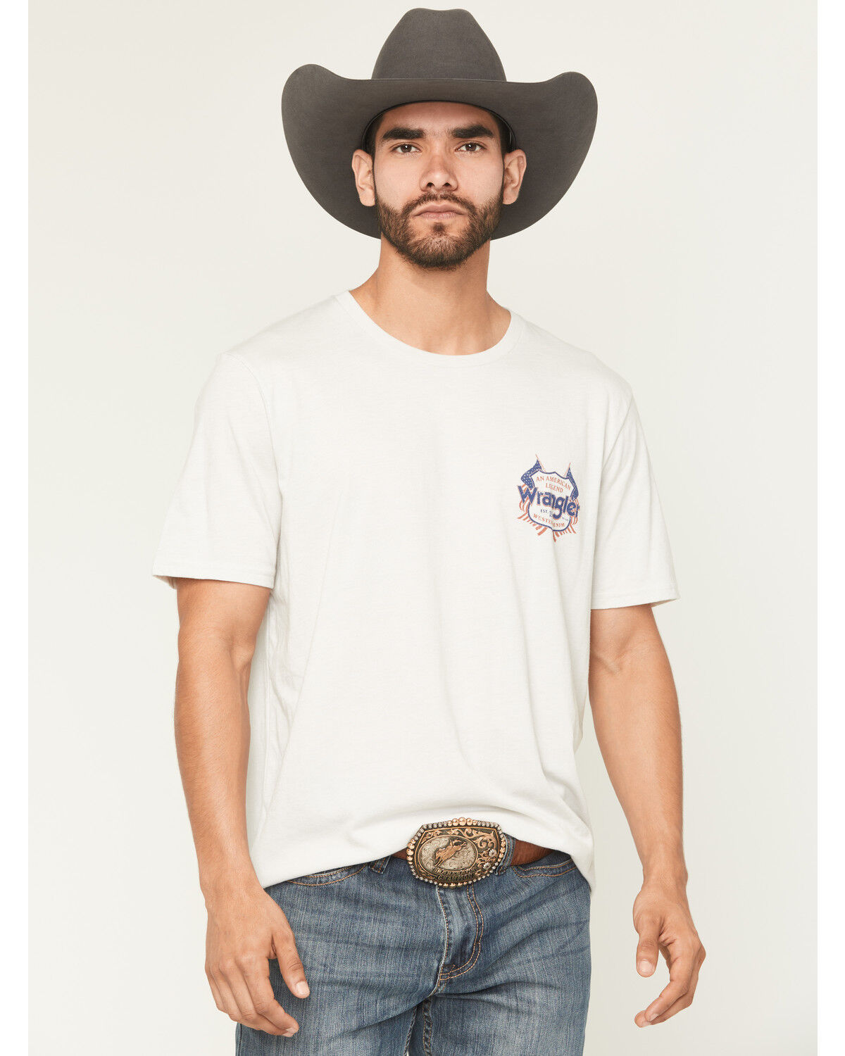 Image #2 - Wrangler Men's American Logo Short Sleeve Graphic T-Shirt, Light Grey, hi-res