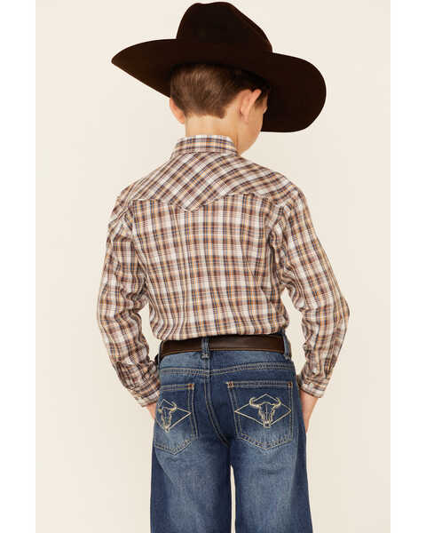 Image #4 - Roper Boys' Plaid Long Sleeve Pearl Snap Western Shirt , Brown, hi-res