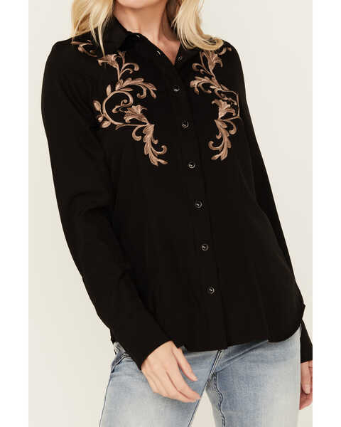 Image #2 - Roper Women's Floral Embroidered Long Sleeve Snap Stretch Western Shirt , Black, hi-res