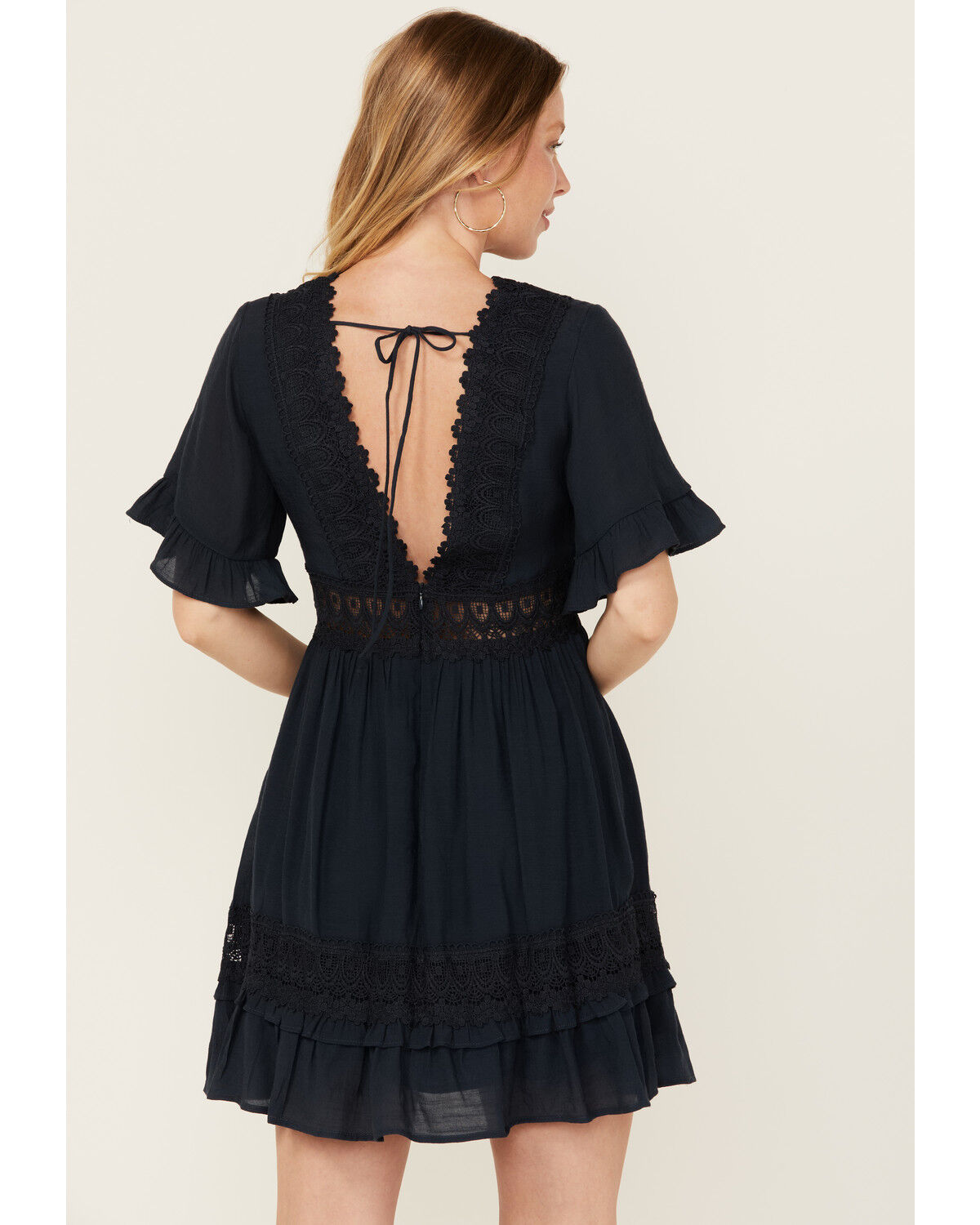 Image #4 - Wishlist Women's Solid Lace Trim Mini Dress, Navy, hi-res