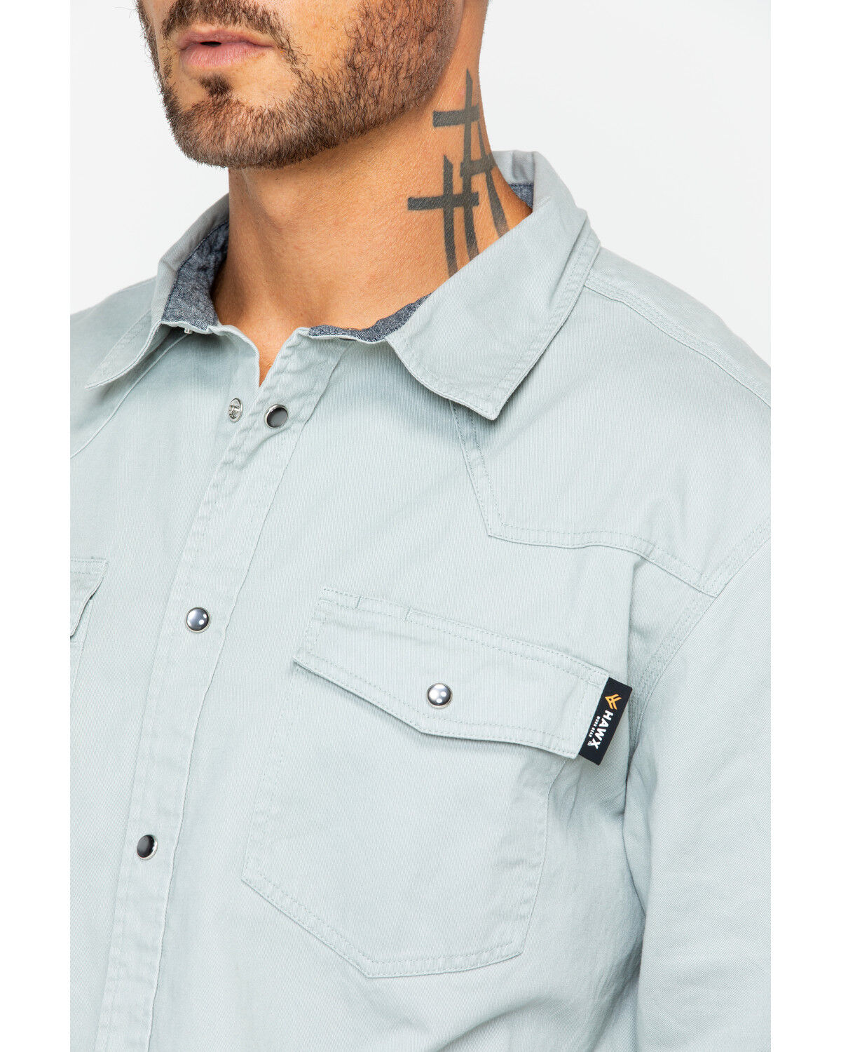 Image #3 - Hawx Men's Solid Twill Pearl Snap Long Sleeve Work Shirt, Grey, hi-res