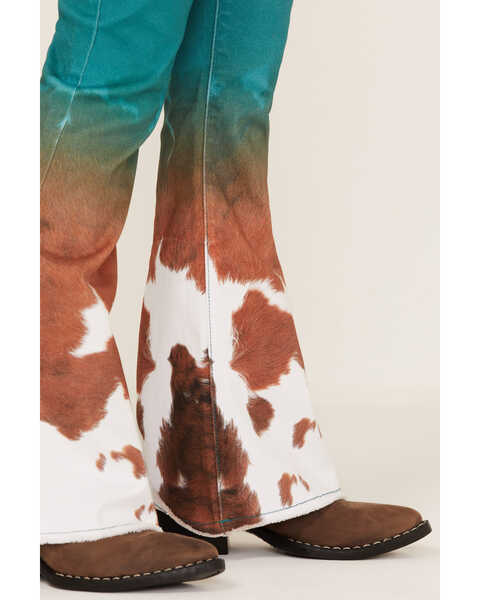 Image #2 - Ranch Dress'n Girls' Cow Print Mid Rise Super Flare Jeans, Jade, hi-res