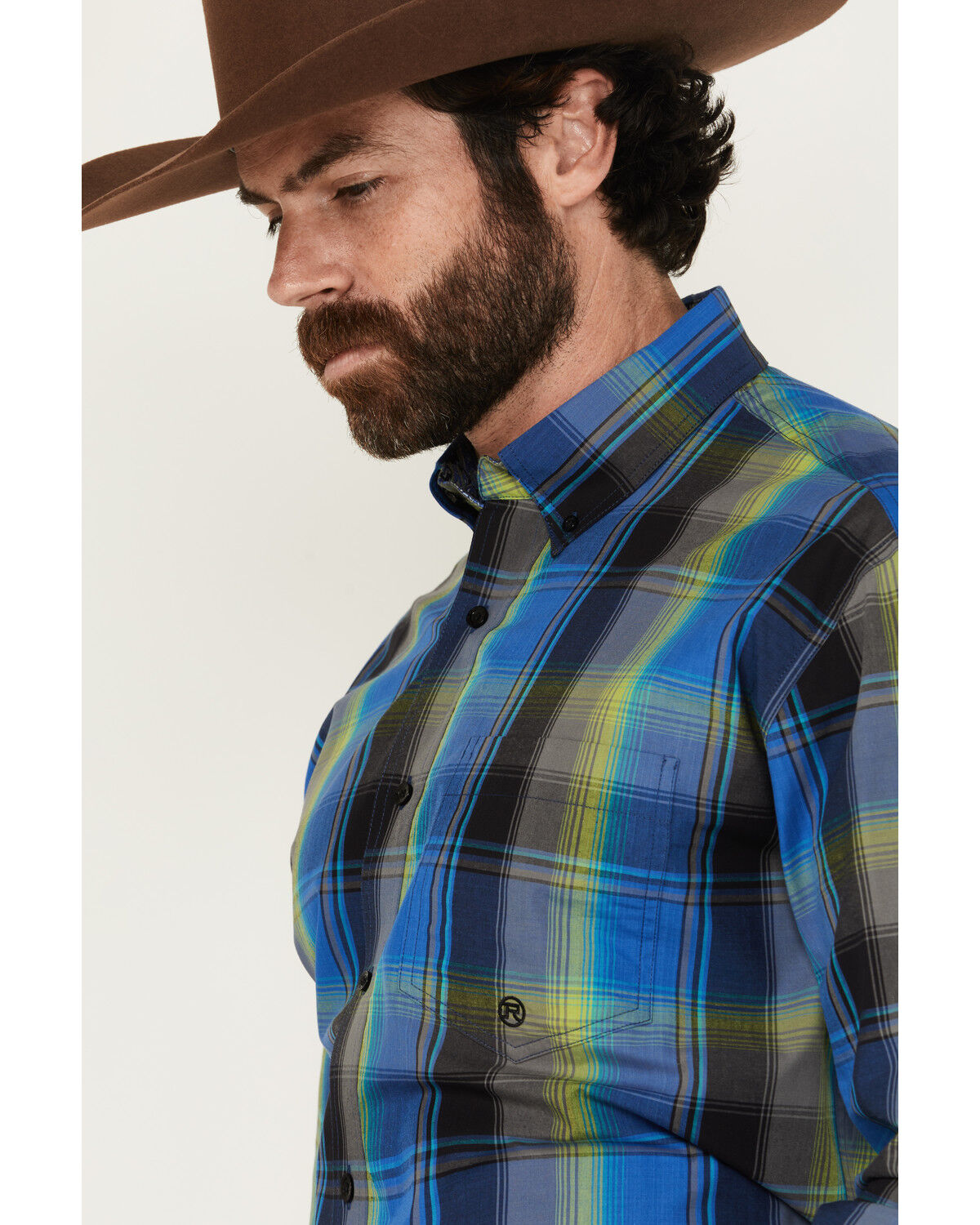 Image #2 - Roper Men's Amarillo Plaid Print Long Sleeve Button-Down Western Shirt, Blue, hi-res