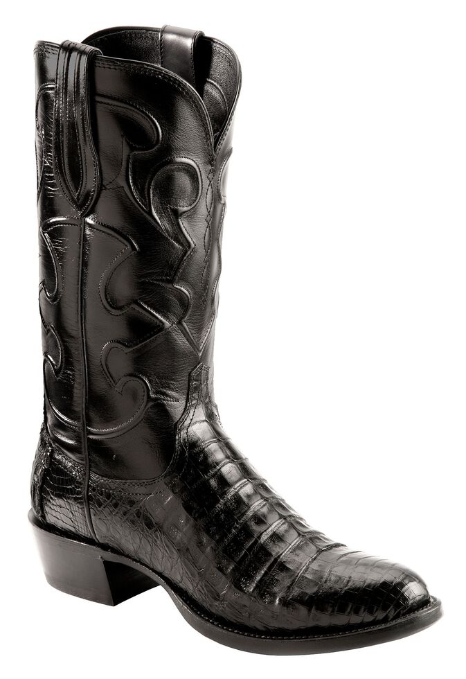Lucchese Handmade 1883 Black Crocodile Belly Cowboy Boots - Medium Toe, Black, hi-res