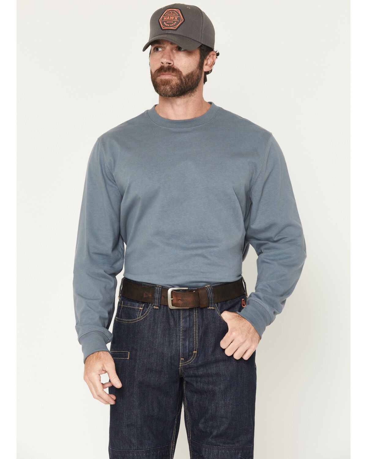 Image #2 - Hawx Men's FR Handcrafted Long Sleeve Graphic Work T-Shirt, Steel Blue, hi-res