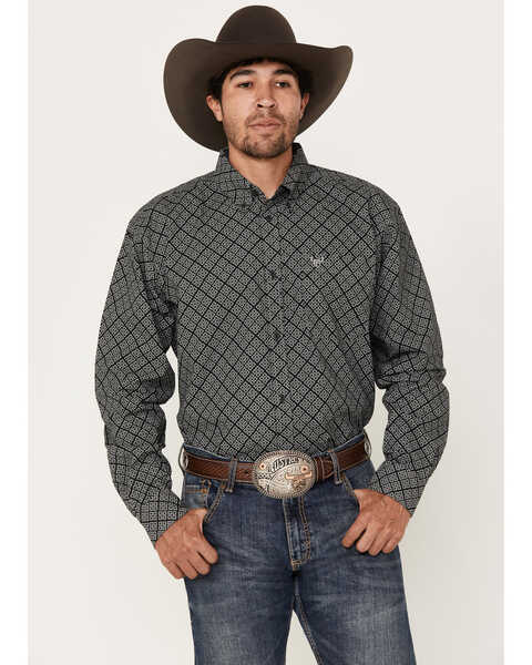 Image #1 - Cowboy Hardware Men's Wild Gem Geo Print Long Sleeve Button Down Western Shirt, Black, hi-res